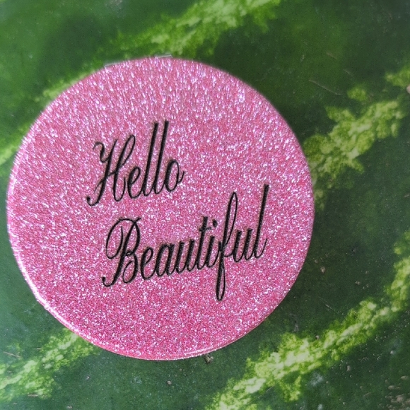 Pink Glitter 'Hello Beautiful' Compact Mirror - Picture 1 of 3